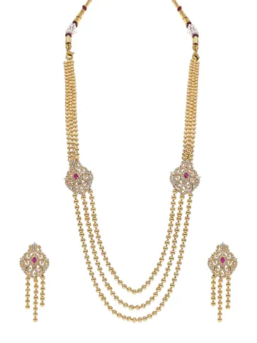 AD / CZ Long Necklace Set in Gold finish - SKH168