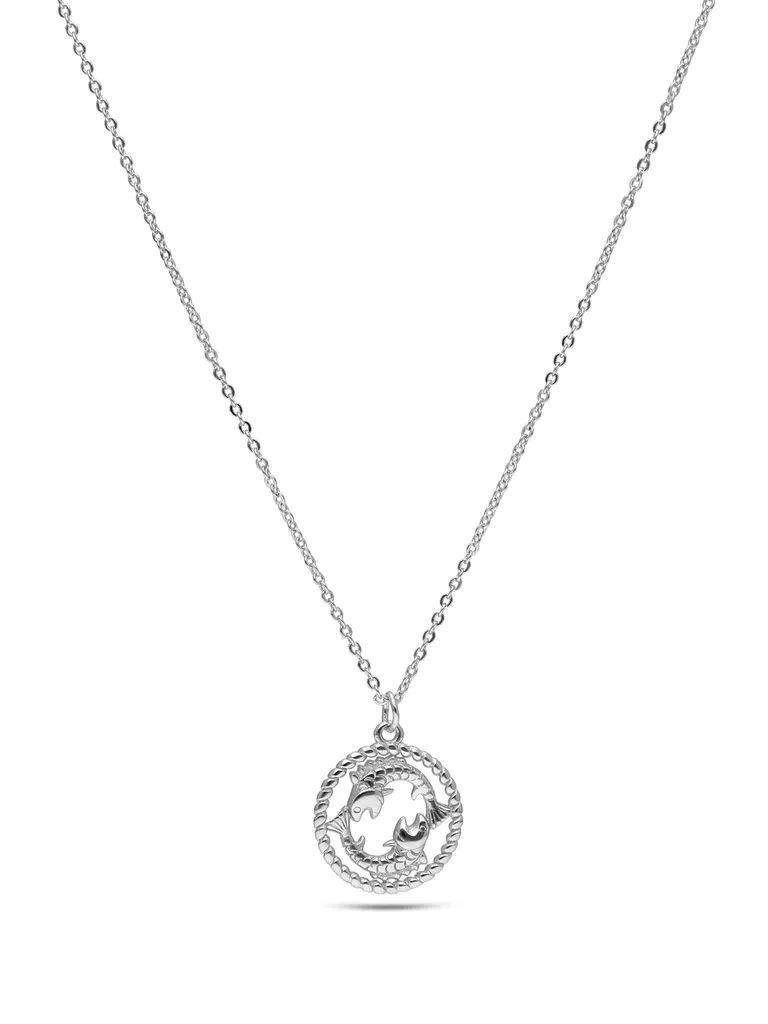 Pisces Zodiac Sign Pendant with Chain in Rhodium finish - CNB27832