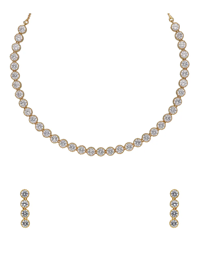 Solitaire AD / CZ Necklace Set in Gold Finish - CNB809