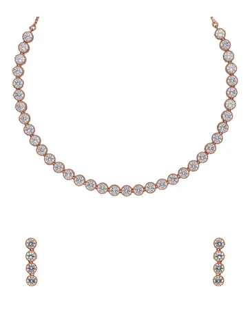 Solitaire AD / CZ Necklace Set in Rose Gold Finish - CNB811