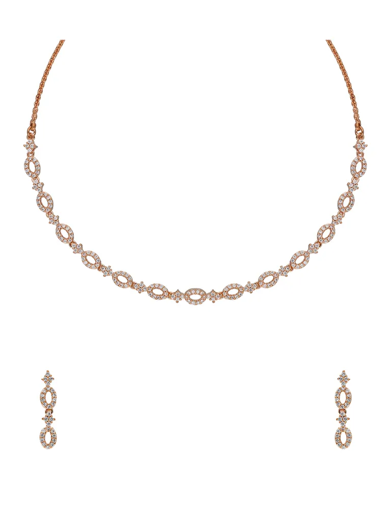 AD / CZ Necklace Set in Rose Gold Finish - CNB839