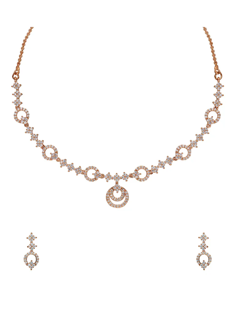 AD / CZ Necklace Set in Rose Gold finish - CNB843
