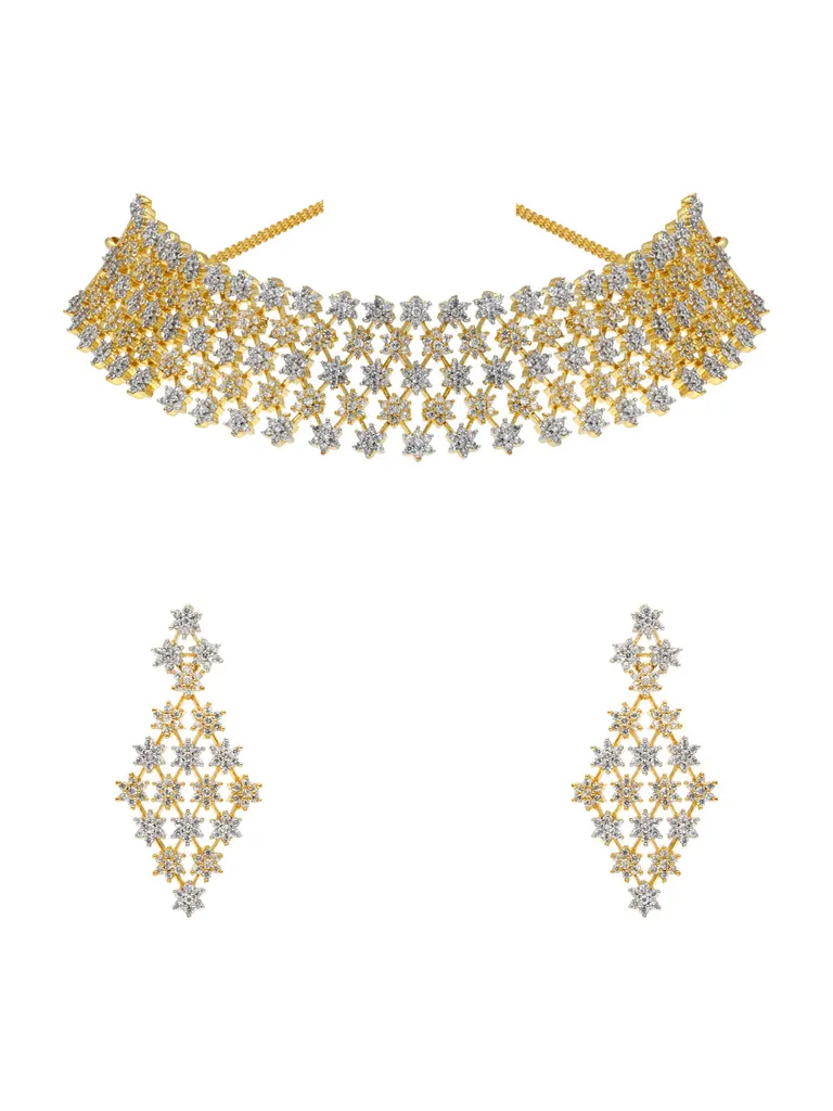 AD / CZ Necklace Set in Two Tone Finish - CNB1183