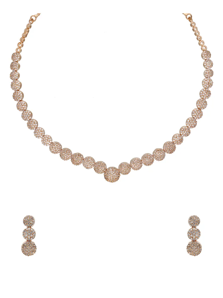 AD / CZ Necklace Set in Rose Gold Finish - CNB1228
