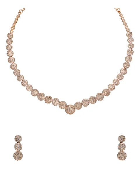 AD / CZ Necklace Set in Rose Gold Finish - CNB1228