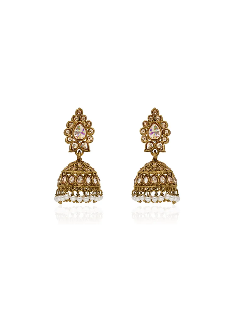 Reverse AD Jhumka Earrings in Mehendi finish - CNB28509