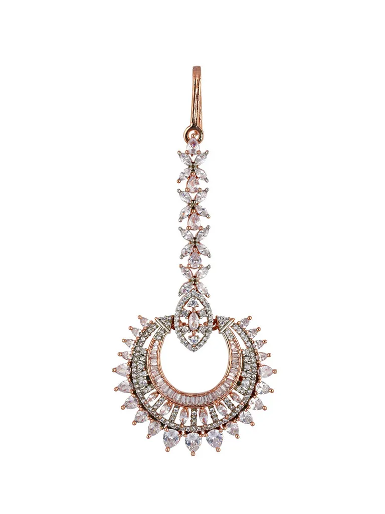 Sparkling Cz Maang Tikka in Rose Gold Finish - CNB1097