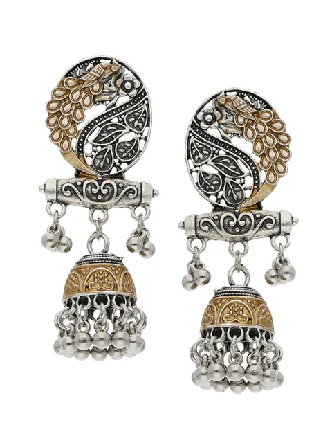 Oxidised Jhumka Earrings in Two Tone finish - S34171