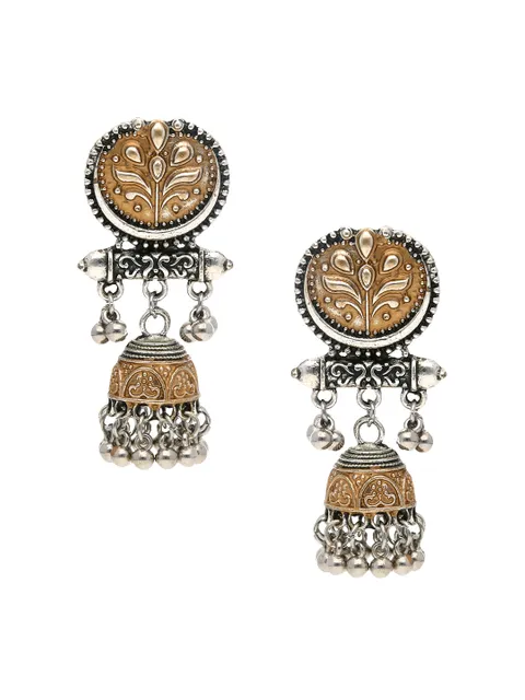 Oxidised Jhumka Earrings in Two Tone finish - S34177