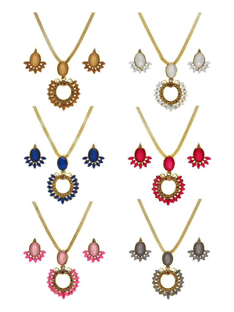 Setting Stone Pendant Set in Assorted color and Gold finish - CNB9249
