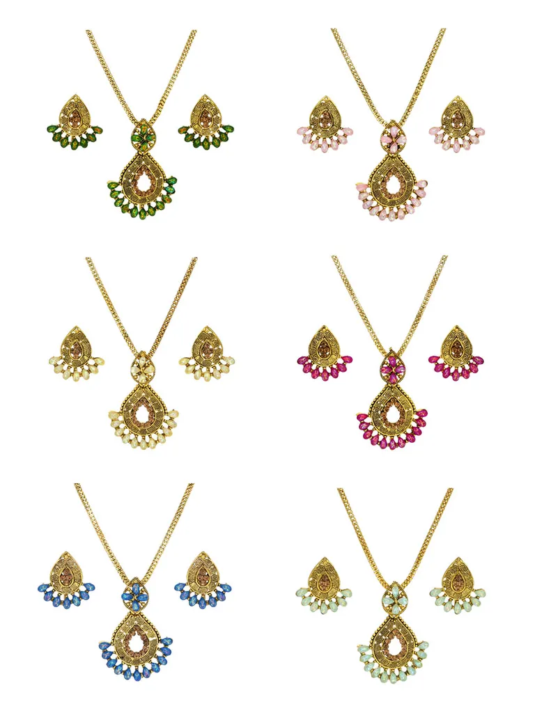 Setting Stone Pendant Set in Assorted color and Gold finish - CNB9262