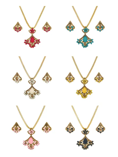 Setting Stone Pendant Set in Assorted color and Gold finish - CNB9264