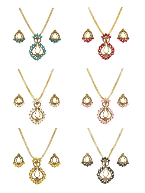 Setting Stone Pendant Set in Assorted color and Gold finish - CNB9272