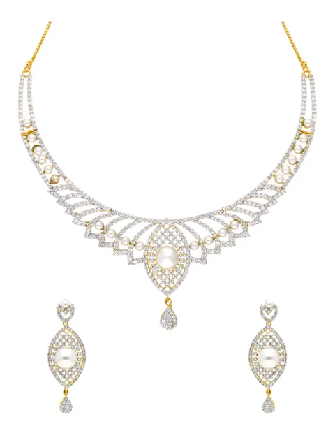 AD / CZ Necklace Set in Two Tone finish - SKH264