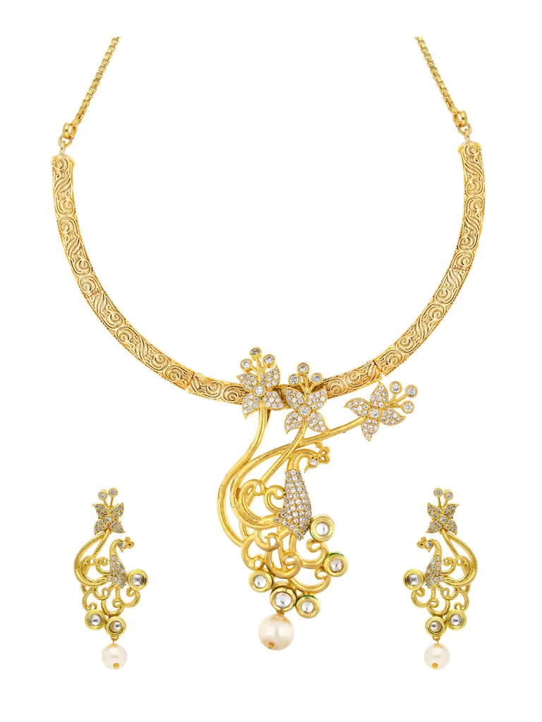 AD / CZ Necklace Set in Gold finish - SKH266