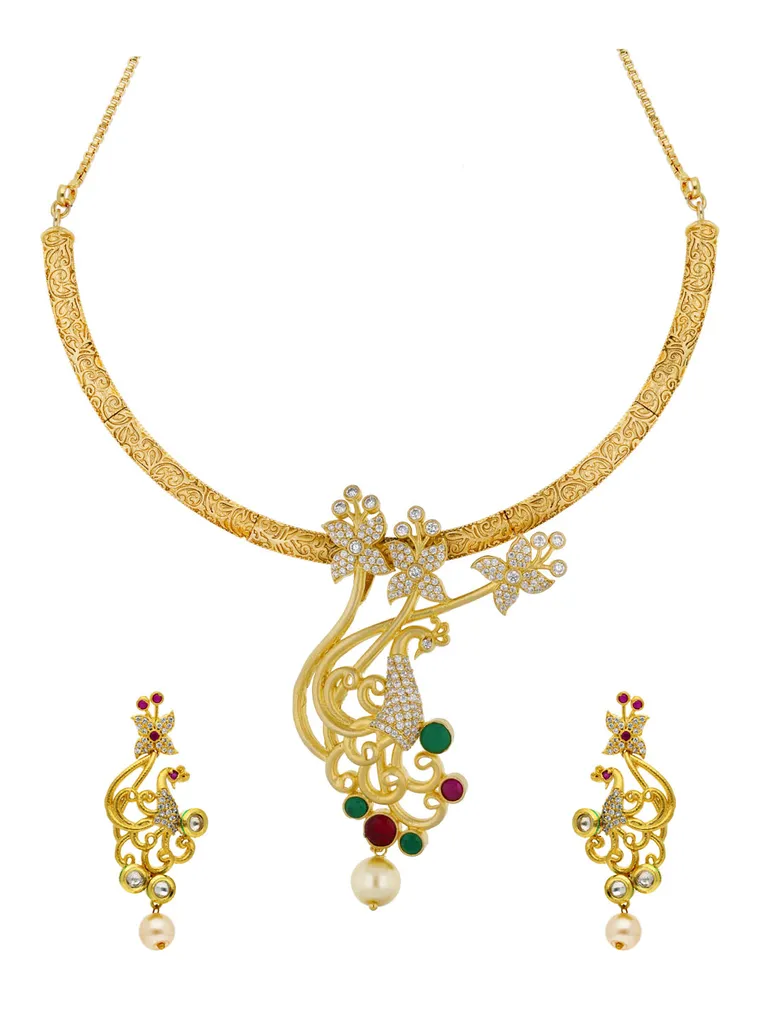 AD / CZ Necklace Set in Gold finish - SKH267
