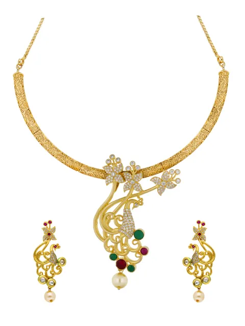 AD / CZ Necklace Set in Gold finish - SKH267