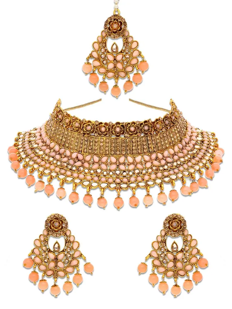 Antique Necklace Set in Oxidised Gold finish - CNB8566