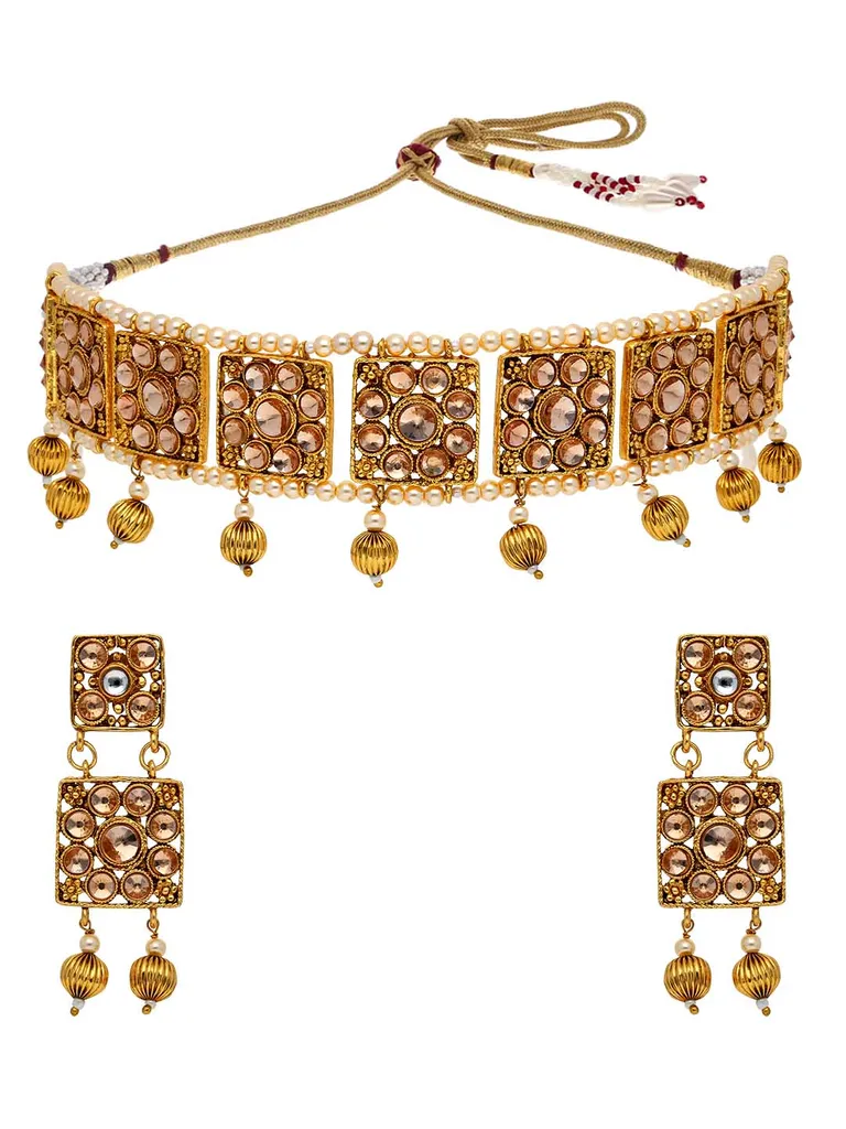 Reversible Antique Choker Necklace Set in Gold finish - PRT6827