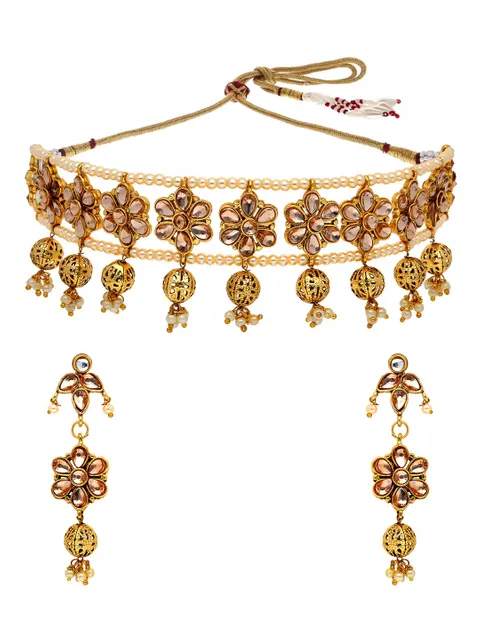 Reversible Antique Choker Necklace Set in LCT/Champagne color - PRT6802