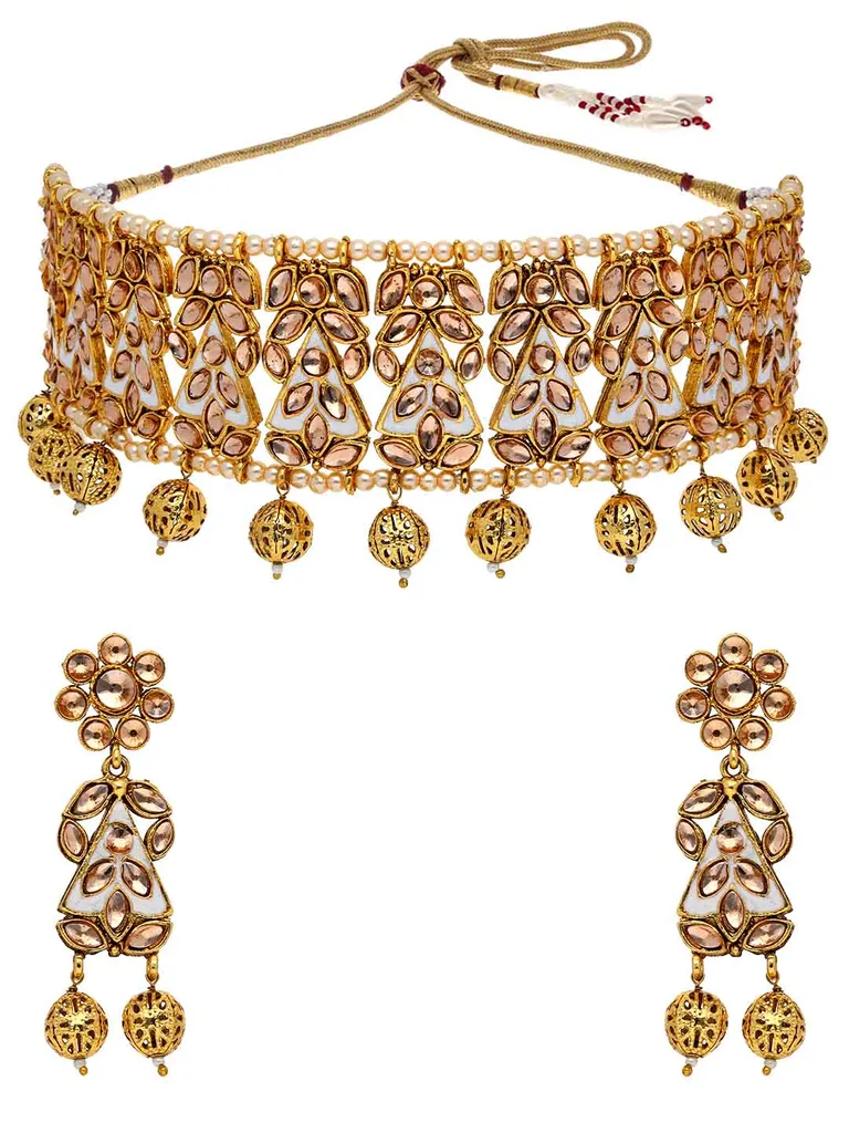 Reversible Antique Choker Necklace Set in Gold finish - PRT6826