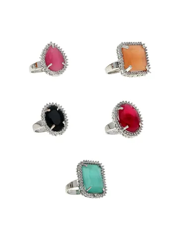AD / CZ Finger Ring in Assorted color and Rhodium finish - PPP604RO