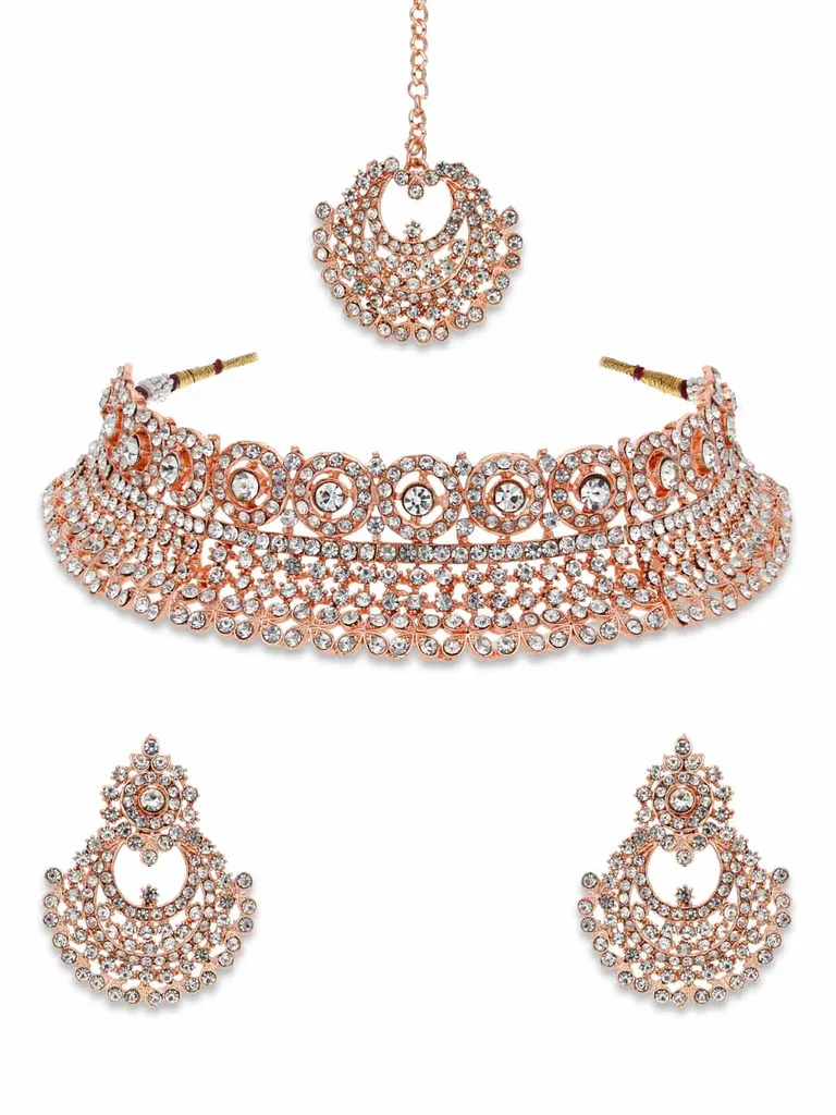 Stone Choker Necklace Set in Rose Gold finish - NIT7165