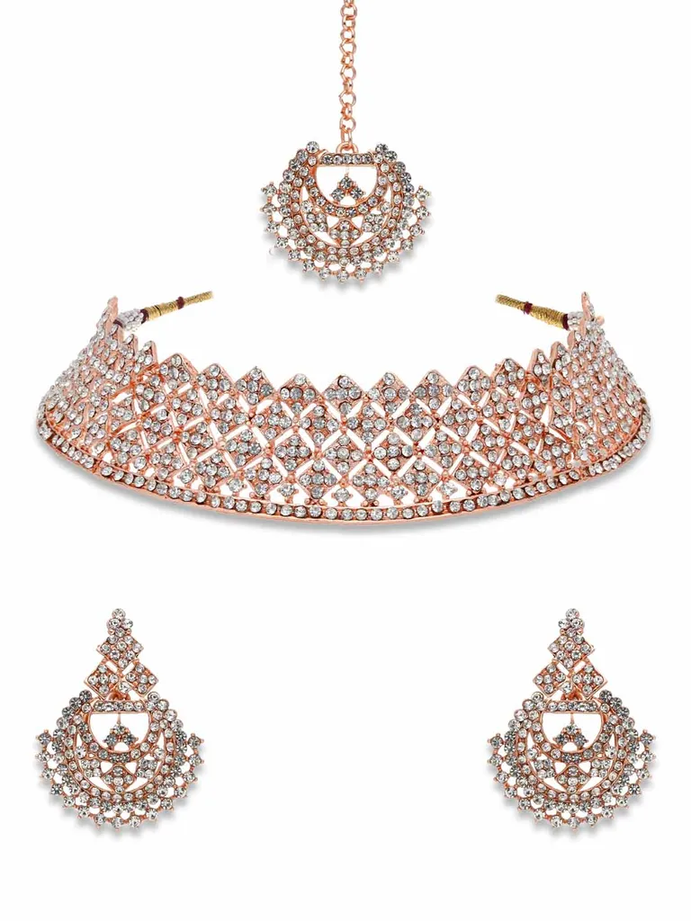 Stone Choker Necklace Set in Rose Gold finish - NIT7164