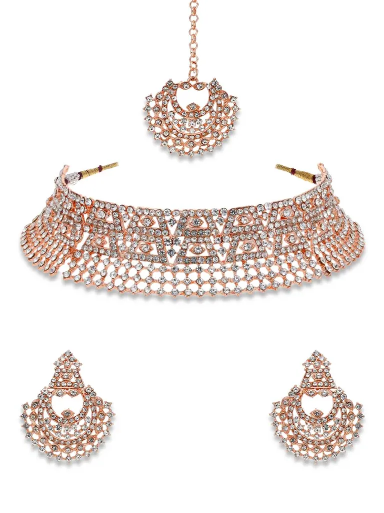 Stone Choker Necklace Set in Rose Gold finish - NIT7166