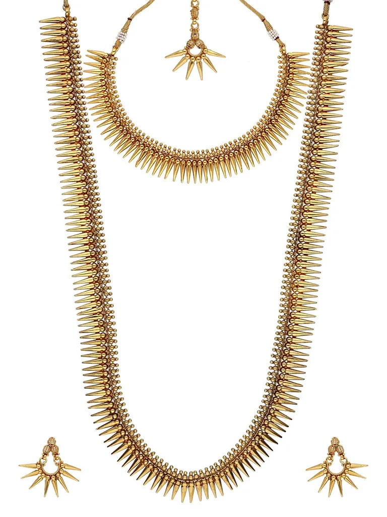 Antique Short Necklace with Long Haram Combo Set - AMN203
