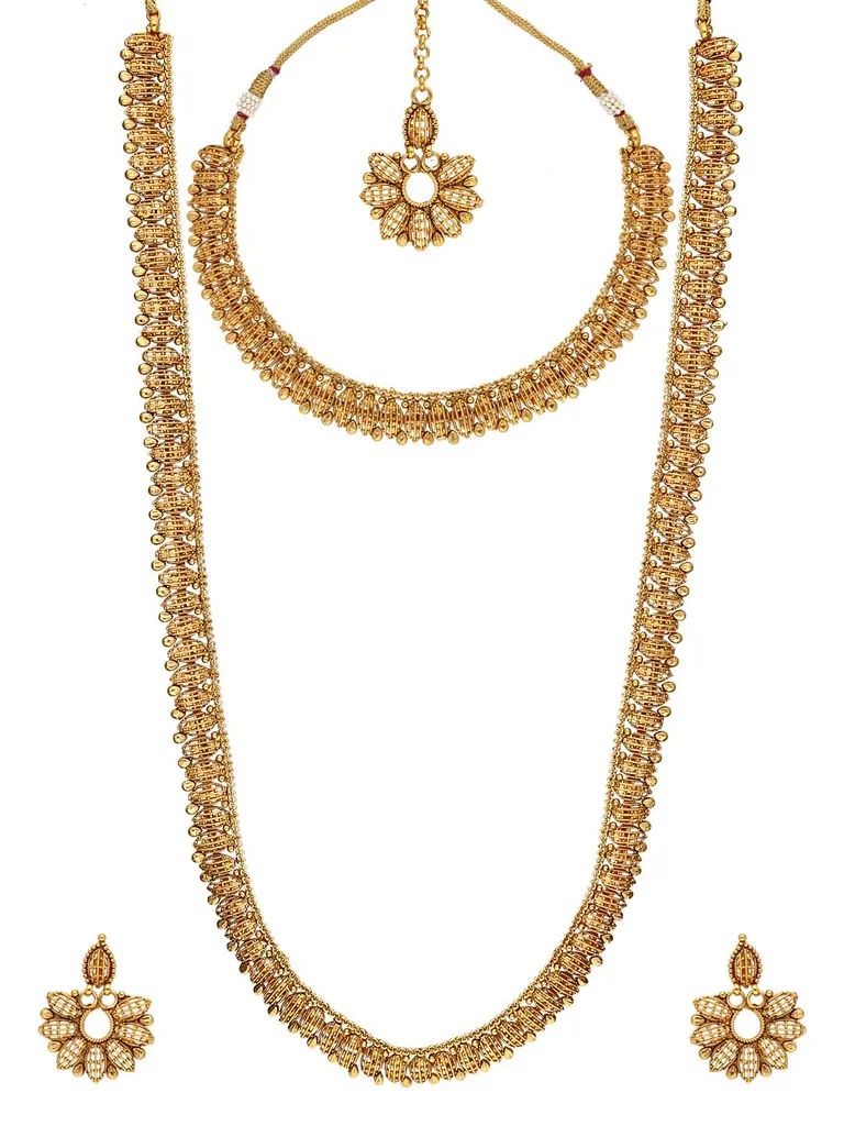 Antique Short Necklace with Long Haram Combo Set - AMN211