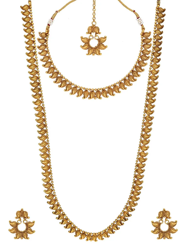 Antique Short Necklace with Long Haram Combo Set - AMN209