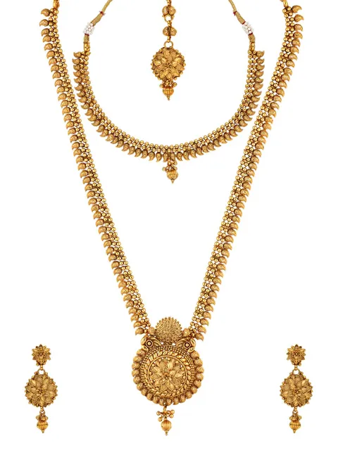 Antique Short Necklace with Long Haram Combo Set - AMN213