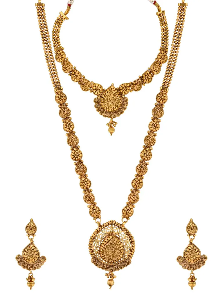 Antique Short Necklace with Long Haram Combo Set - AMN217
