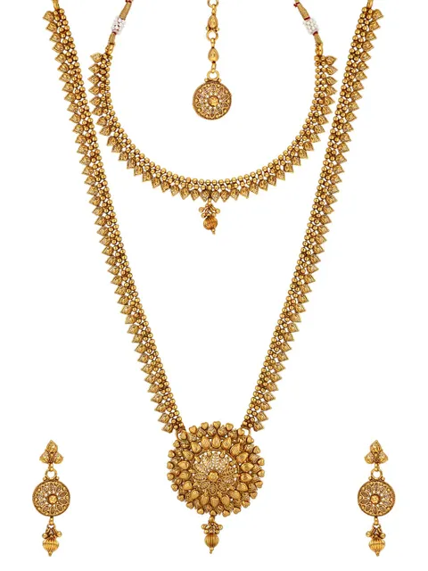 Antique Short Necklace with Long Haram Combo Set - AMN218