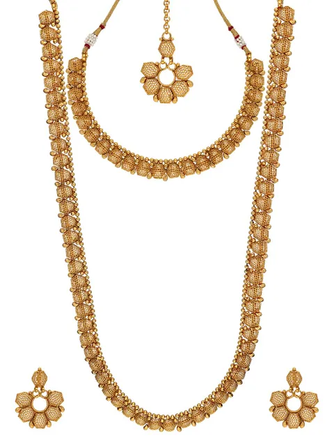Antique Short Necklace with Long Haram Combo Set - AMN220