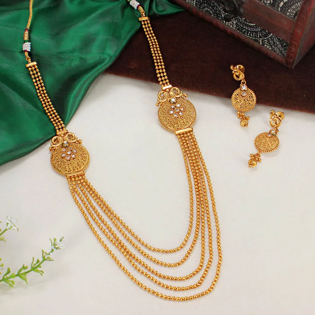 Kundan with Reverse AD Long Necklace Set in Gold finish - AMN253