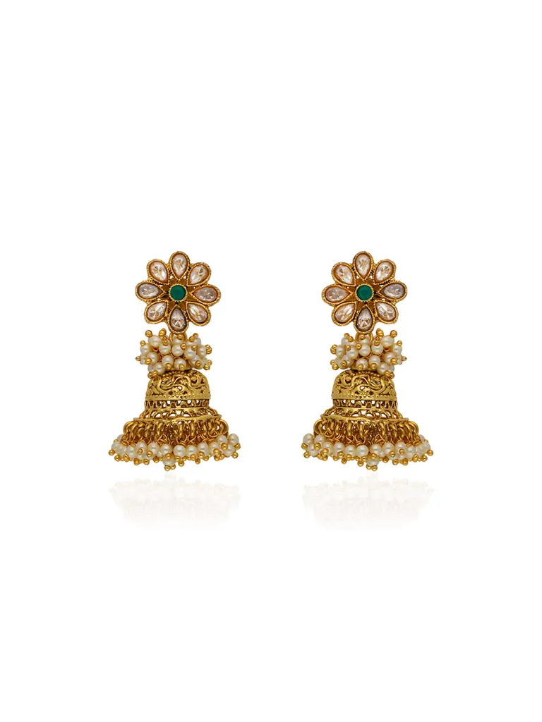 Reverse AD Jhumka Earrings in Gold finish - S34620