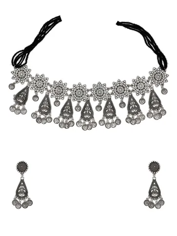 Choker Necklace Set in Oxidised Silver finish - CNB31402