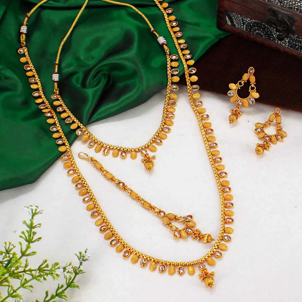 Reverse AD Long Necklace Set in Gold finish - AMN229