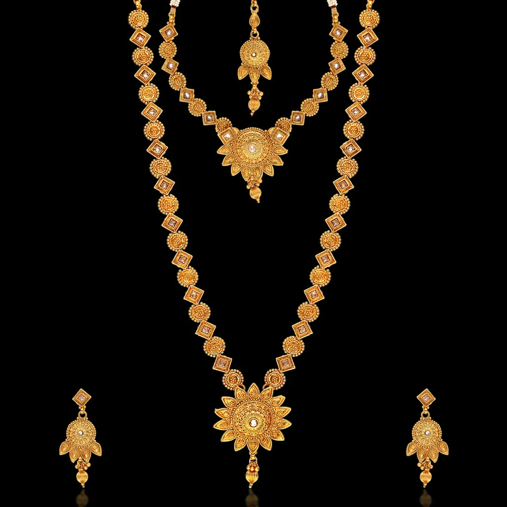 Antique Long Necklace Set in Gold finish - AMN267
