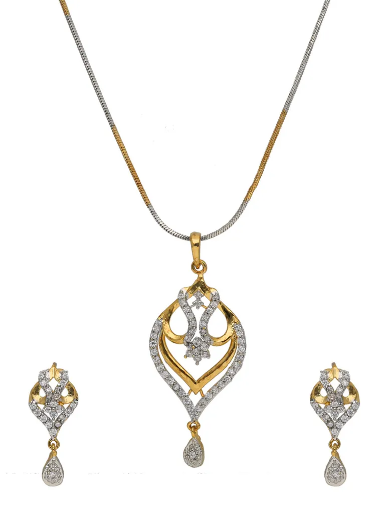 AD / CZ Pendant Set in Two Tone finish - HEL10351