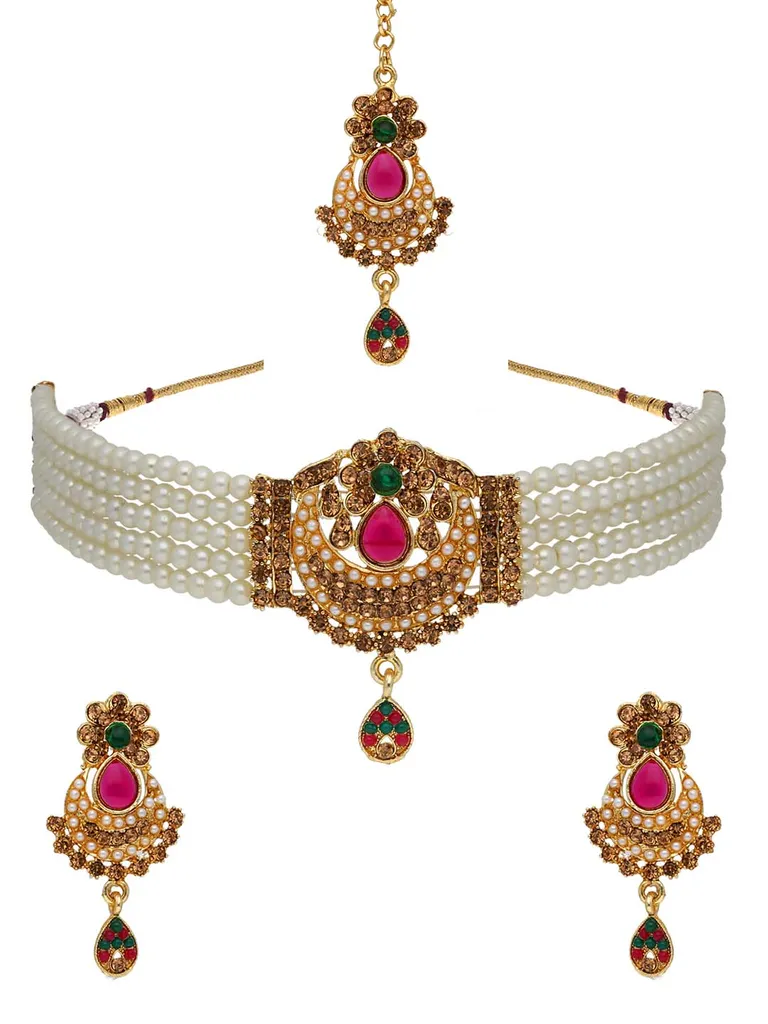Traditional Choker Necklace Set in Gold finish - CNB32608