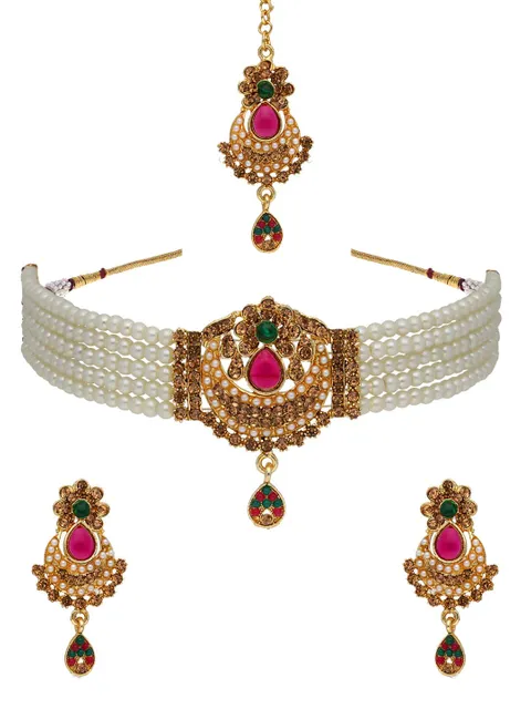 Traditional Choker Necklace Set in Gold finish - CNB32608