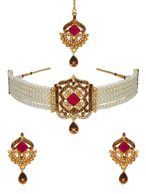 Traditional Choker Necklace Set in Gold finish - CNB32628