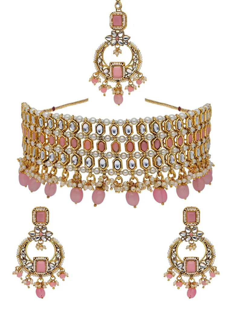 Kundan Choker Necklace Set in Gold finish - SKF117
