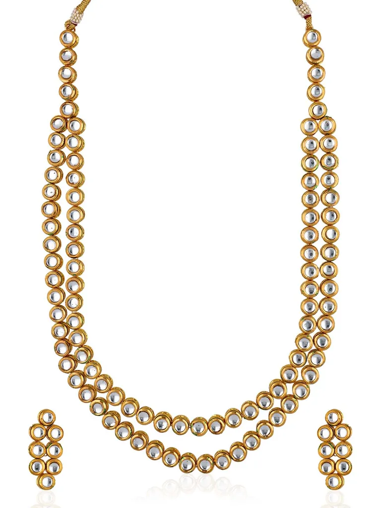 Kundan Double Line Long Necklace Set in Gold finish - CNB33187