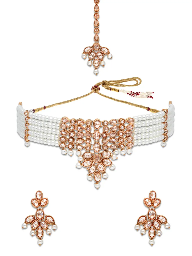 Reverse AD Choker Necklace Set in Rose Gold finish - CNB5094