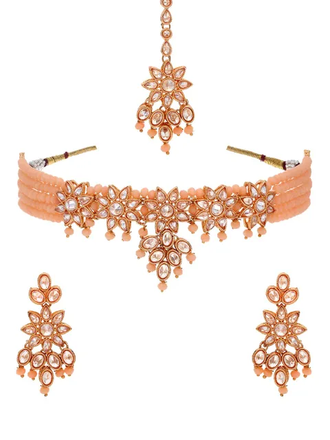 Reverse AD Choker Necklace Set in Rose Gold finish - CNB5116