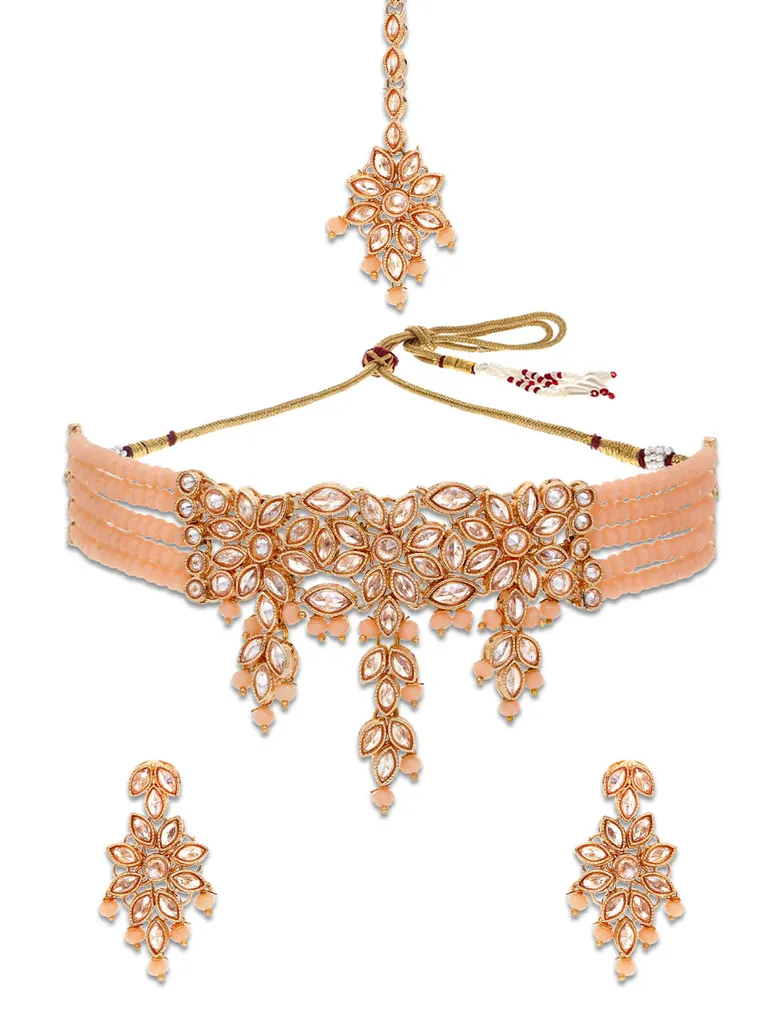 Reverse AD Choker Necklace Set in Rose Gold finish - CNB5132